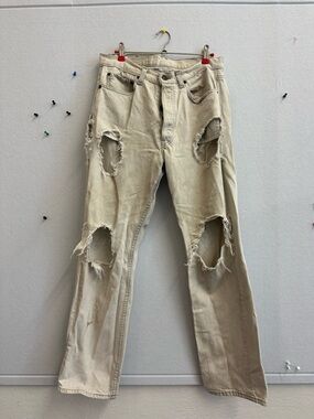 Levi Off White Distressed High-Rise Ripped Jeans